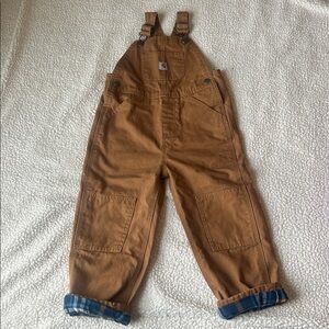 Carhartt Tan Kids Flannel Lined Overalls with Blue Accents
